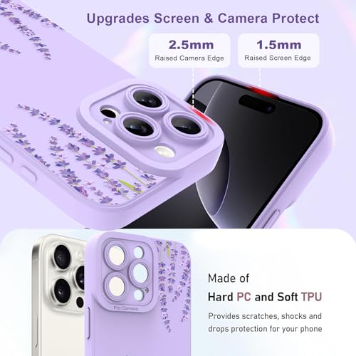 Image of Designed for iPhone 16 Pro Max Case, Cute Lavender Flower Floral Pattern Design, Slim Soft TPU Liquid Silicone Protective Cover for Women Girls - Purple