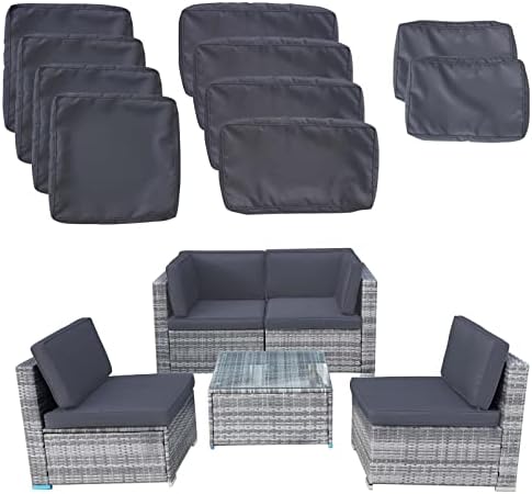 VIXLON Outdoor Patio Cushions Replacement Covers for Wicker Rattan Patio Furniture Conversation Set Outdoor Cushion Covers with Zipper Fit (Dark Grey (Only Cover), 10 Piece Sets)