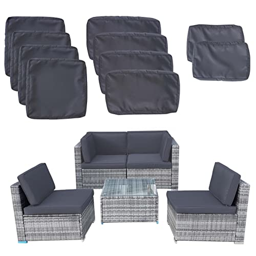 Vixlon Outdoor Patio Cushions Replacement Covers For Wicker Rattan Patio Furniture Conversation Set Outdoor Cushion Covers With Zipper Fit (Dark Grey (Only Cover), 10 Piece Sets) #TOP23