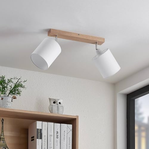 Lindby Strahler Imarin (Skandinavisch) aus Holz (2 flammig, E27) - Deckenlampe Deckenleuchte Lampe Spot Wohnzimmerleuchte