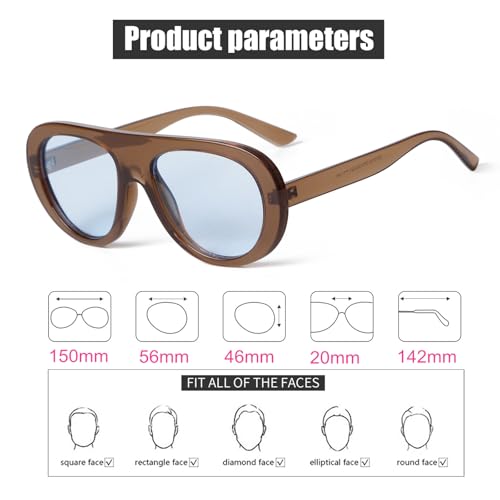 ADE WU Trendy Aviator Sunglasses Retro Vintage Chic Fashion Thick Bold Rounded Pilot Style Sun Glasses Unisex4