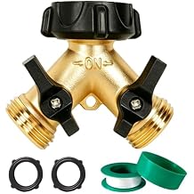 LIULO TOOL Brass Garden Hose Splitter 2 Way, Hose Y Splitter 3/4 Inch Heavy Duty Brass Hose Connector Tap Splitter, Hose Spigot Adapter 2 Valves with Rubber Washers 1 Pack