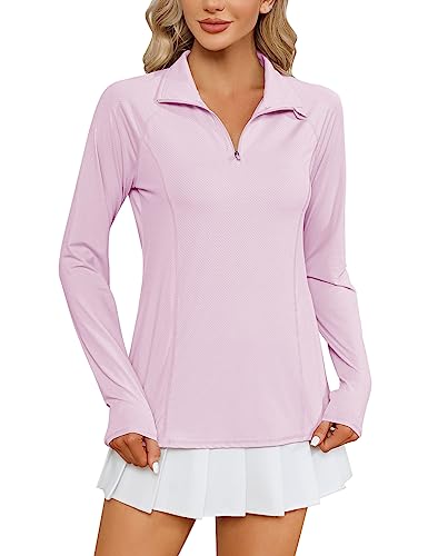 Image of LOMON Women Long Sleeve Shirts Sun Protection 1 /4 Zip Summer Quick Dry Hiking Shirts Quarter Zip Pullover for Women