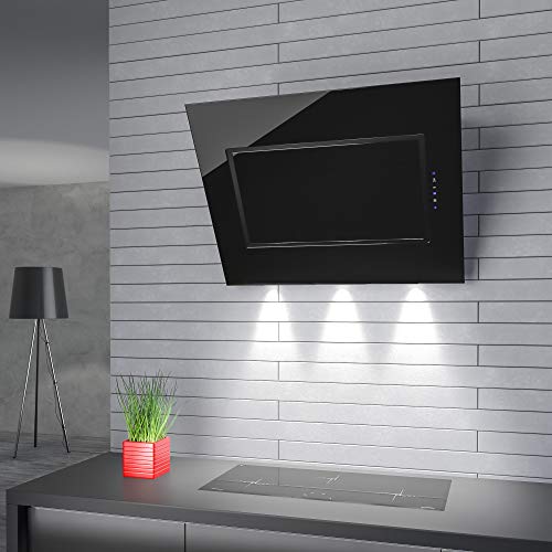 Futuro Futuro Quest Black 36 Inch Wall-Mount Range Hood, Angled Design, Stainless Steel & Glass, Led, Ultra-Quiet, With Blower #TOP3