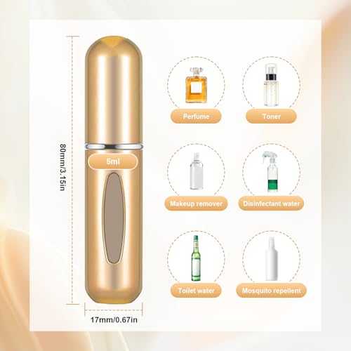 Image of Portable Mini Perfume Atomizer Bottle, 5ml /0.17oz Refillable Spray, Scent Pump Case, Travel Atomizer (Glossy Gloden)