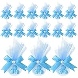 CPEGHDVM Lot de 50 sacs à bonbons en coquillages pour invités - 5,8 x 5,1 cm - Pour mariage, été, sirène, fête d'anniversaire - Bleu