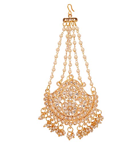 Touchstone Indian Bollywood Pretty Magical Floral Handcrafted Indian Mughal Kundan Look Faux Pearls Hangings Head Enhancing Bridal Designer Jewelry Jhoomer In Gold Tone For Women