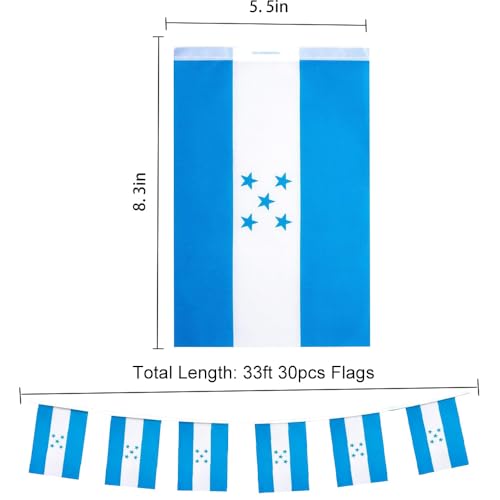 Image of Honduras Flags Honduran String Flag Banners for Patriotic Events Independence Day Sports Bars Inside Outside Decorations 33 Feet 30 Flags