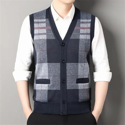 Men's Checkered Knit Sweater Vest Sleeveless Cardigan Button Up Warm Business Casual Outerwear3