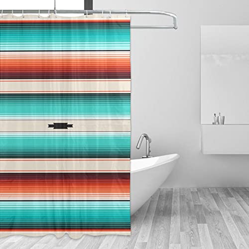 Sonernt Shower Curtain Turquoise Orange Navajo White Stripes Mexican Serape Threads Native Bathroom Curtains Polyester Fabric Waterproof Bath Decor With Hooks 72X72 Inch #TOP1