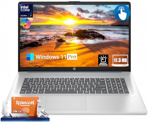 Image of HP 17 inch Business Touchscreen Laptop, Intel 12-Core Ultra 7 255U up to 5.2 GHz, 16 GB DDR5, 1 TB SSD, 17.3 inch HD+ Touch Screen, Backlit KB, WiFi 6, BT 5.4, Copilot Key, Windows 11 Pro, w /Accessories
