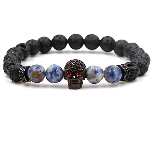 Bracelets en pierre naturelle véritable 8 mm avec pendentif crâne mixte