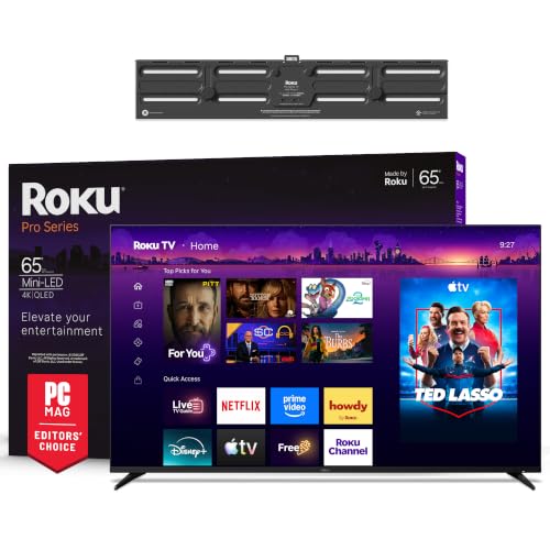 Roku Smart TV – 65-Inch Pro Series, Mini-LED TV – RokuTV with Backlit Voice Remote Pro – Flat Screen 4K QLED Wall Mount Kit for 65-Inch Pro Series TV - Ultra-Slim with Minimalist - image 1