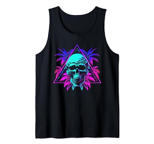 Skull Vaporwave Retrowave Aesthetic Synthwave 80s Palm Tree Tank Top