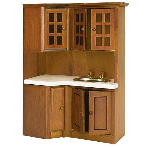 Armoire de rangement 1/12 en bois noble avec évier de cuisine miniature