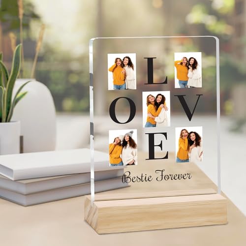 Image of Giftplease Customized Photo Frame with Text & Wooden Stand | Personalised Printed Photo Frame Gift for Sister | Birthday, Tabletop D cor | Customized Photo Gift (6x8 Inches) SIS 12