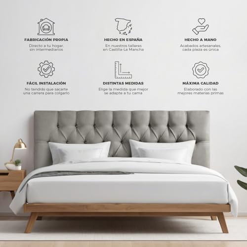 SUENOSZZZ-ESPECIALISTAS DEL DESCANSO Cabecero Copenhague de Gran Acolchado, con Botones en capitoné para Camas de 135 (145 x 57 cm) Tapizado en Tela Antimanchas Color Beige - imagen 5