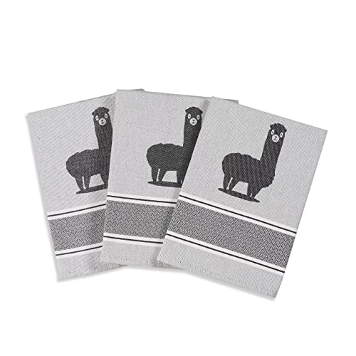 saewelo 3er Set Geschirrtücher in Geschenkverpackung, 100% Baumwolle, 50x70 cm (Kleiner Alpaka, Grau) Cover