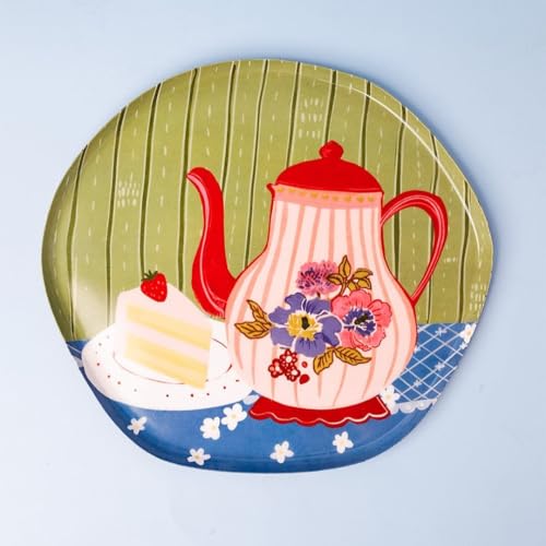 Image of The Wishing Chair Tea Time Story Metal Wall Plate - M | Decorative Handcrafted Wall Art with Floral Teapot & Cake Design | Cozy Tea Time Home Decor Accent for Kitchen, Living Room & Dining Area