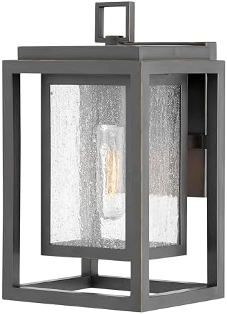 Hinkley Republic Single Light Wall Mount Outdoor Lantern, LED Included, Clear Seedy Glass Panes, Anti-Fading Composite, Oil Rubbed Bronze Finish
