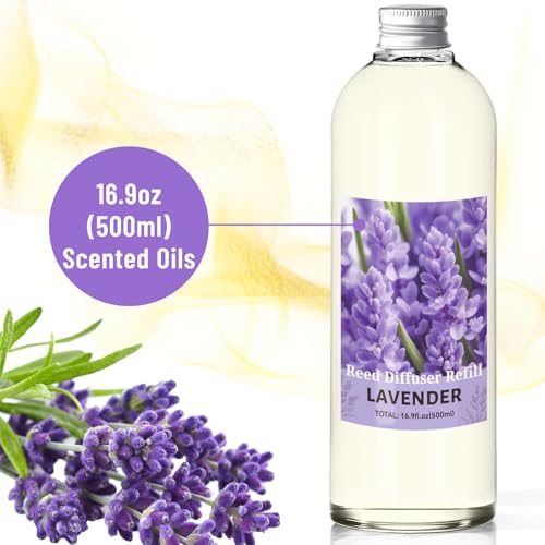 Image of STRN Lavender Reed Diffuser Refill 500ml with 6 Natural Reed Sticks, Premium Aromatherapy for Home, Long-Lasting Fragrance for Living Room, Bedroom, Office | Alcohol-Free