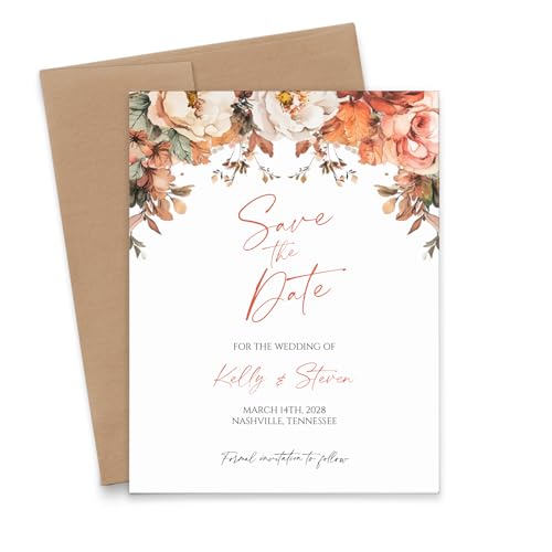 Terracotta Save the Date Invitations With Envelopes, Custom Floral Save