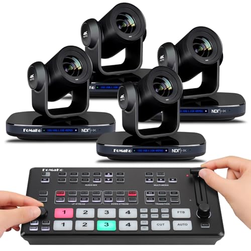 Image of FoMaKo 60FPS 4K NDI PTZ Camera, 20X Optical Zoom(4pcs),M2 Video Mixer Switcher,for Church Worship Education Conference Events,PTZ Bundle(K820N X4+M2)