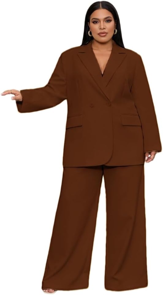 Womens Suits Plus Size 2 Piece Outfits Blazer Wide Leg Pants Business Casual Work Office