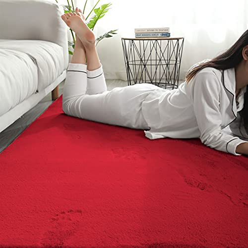 Image of Luxe Home Rabbit Fur Soild CarpetSuper Soft, Anti-Slip, Washable, Rectangle, for Livingroom Rug, in Bedroom Rug (Maroon, 4x6 Feet)