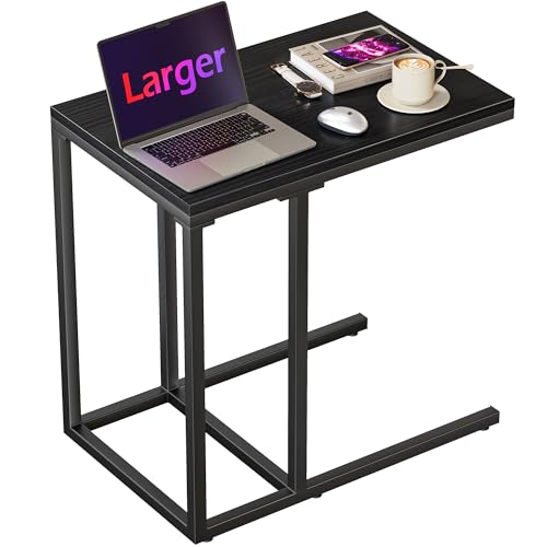 HOMIDEC Side Table, C Shaped Small Table with Four Rod Metal Frame, Sofa Table, Side Table Living Room, Laptop Table for Living Room, Bedroom, Small Space (55L x 35W x 65Hcm) Black