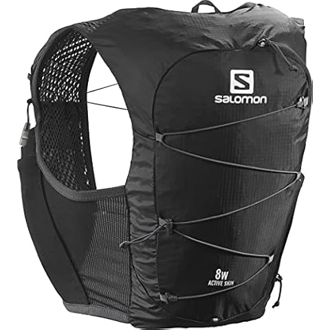 Salomon Active Skin 8 Set Women's Hydration Vest with 2 Soft Flasks (500ml), Trail Running and Hiking,, Black Ebony, Medium Cover