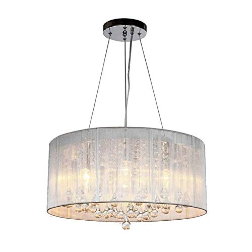 Lustre cristal K9 tambour de luxe et tissu chrome pour plafonnier salon élégant