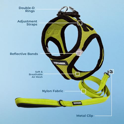 Image of Voyager Step-in Air All Weather Mesh Harness & Reflective Dog 5 ft Leash Combo, Neoprene Handle, for Small, Medium, Large Breed Puppies by Best Pet Supplies - Leash Harness (Lime /Black Trim), XXS
