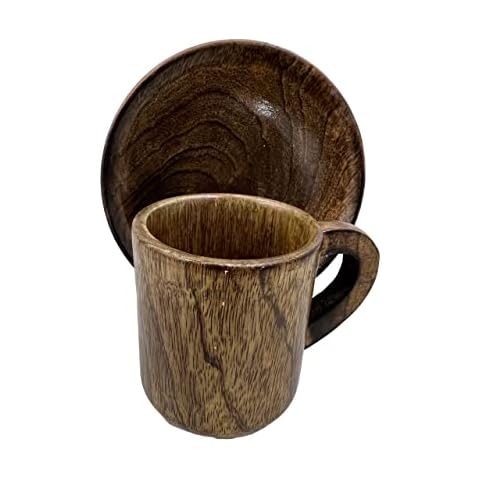 Handmade Wood Mug Coffee Espresso Tea Cups with Saucer Natural Retro Style Eco-Friendly Drinking Tableware Cover