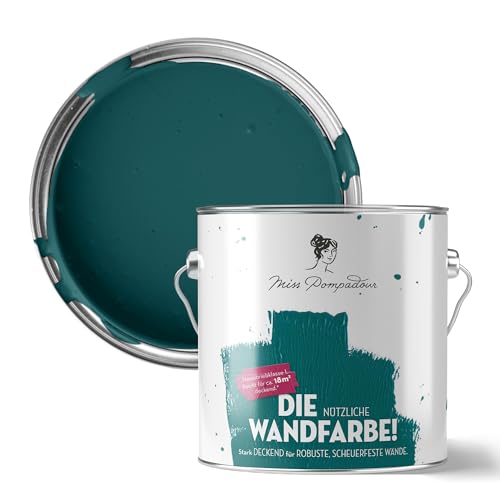 MissPompadour abwaschbare Wandfarbe Grün mit Petrol 2,5L - hohe Deckkraft & Ergiebigkeit - matte, scheuerbeständige Innenfarbe - geruchsarm, wasserbasiert, atmungsaktiv - Die Nützliche