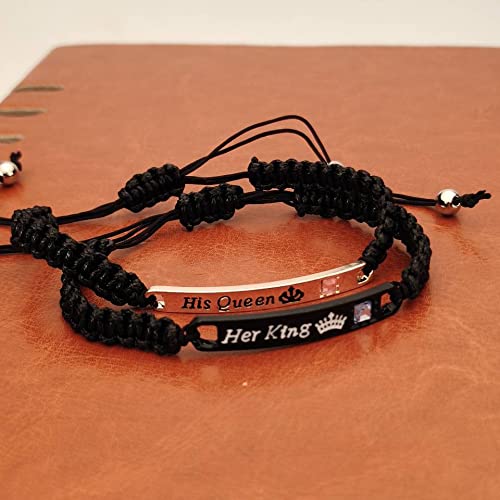 MXXGMYJ His Queen Her King Bracelets for Couples Matching Couple Bracelets for Boyfriend and Girlfriend Christmas Gifts Anniversary Valentines Day Gifts for Him and Her Bf and Gf 2Pcs Bracelet Set - Image 5