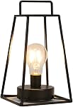 JHY DESIGN Retro Style Geometric Table Lamp 12inch High Simple Iron Art Cordless Lamp Battery Operated Lamp Cage Wireless Lamp with 6-Hours Timer for Balcony Wedding Parties Indoor Outdoor(Tall, Black)