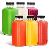 LEVGSAK 6 Pack 16 oz Glass Juice Bottles with Lids,Reusable Glass Drinking Bottles,Clear Water Bottles Drinking Jars for Juicing,Smoothies,Water,Milk,Kombucha Storage,Wellness
