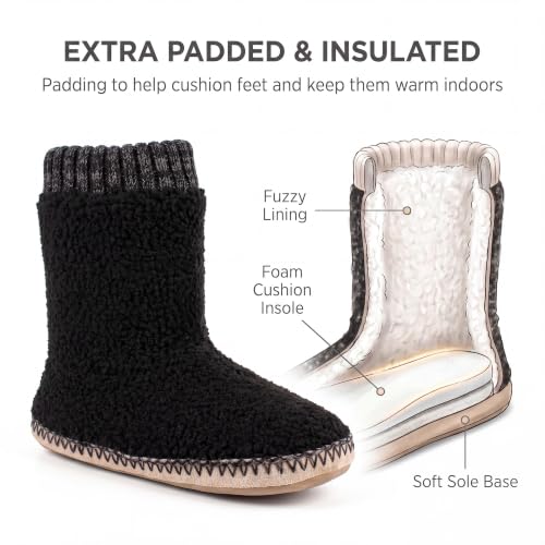 Image of cosyone1997 Boot Slippers for Men Indoor Non Slip Soft Sole | Textured knit upper, fuzzy lining, ankle-high coverage and cushioned insole for cold floors; machine washable