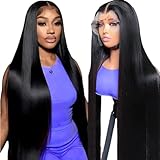 34 Inch Straight Lace Front Wigs Human Hair 200 Density 13x4 HD Transparent Lace Front Wigs for Women Brazilian Virgin Straight Lace Frontal Wig Human Hair Natural Black Pre Plucked with Baby Hair
