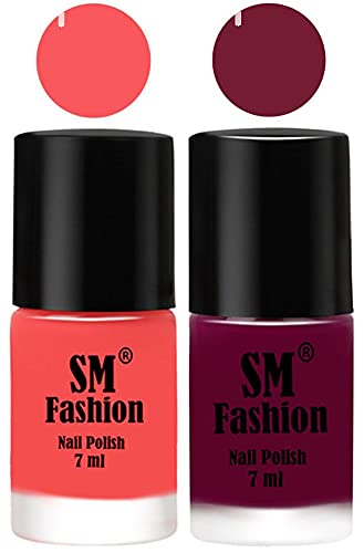 Image of Long Lasting Nail Polish | Nail Paint Combo 7 ml Each) - Set of 2 Light Pink-Mulberry