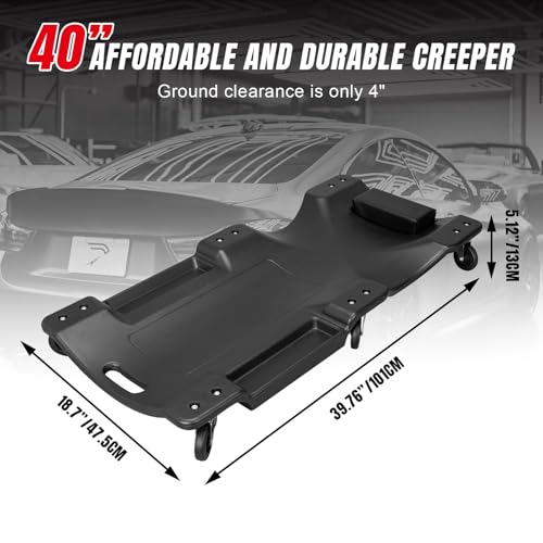 Image of Big RED ATRP6240BR-1 Blow Molded Plastic Rolling Garage /Shop Creeper: 40 inch Mechanic Cart with Padded Headrest and 6 Casters, 250 LBS, Black