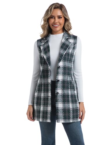 Image of IDEALSANXUN Plaid Vest for Women Fall Winter Sleeveless Blazer Jackets