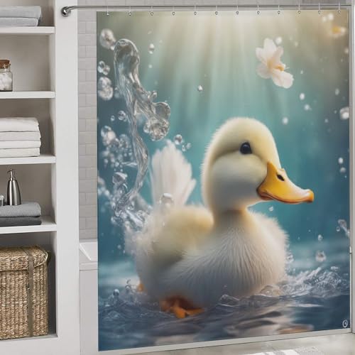 Rideau douche tissu petit canard jaune imperméable 183x183cm