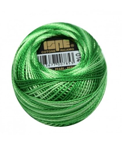 Filo di cotone perlato ISPE n° 8, 100% cotone, 10 g, 82 m verde e bianco