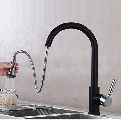 Copper Black Kitchen Faucet Black Matte Kitchen Basin Pull Type Paint Hot And Cold Faucet