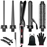 Rizador 5 en 1 con Cepillo Térmico y Barriles Intercambiables de Cerámica (0.35"-1.25"),Regalos para Mujeres