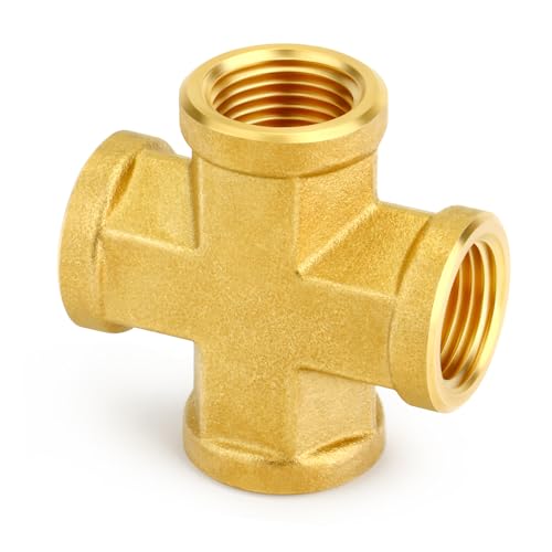 Image of GASHER 5PCS Brass Pipe Fitting, Cross 4 Way Pipe Fitting, 1 /8 inch NPT Female Pipe