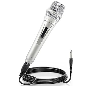 Adamantite Dynamic Karaoke Microphone for Singing, Handheld Wired Microphone, 13ft Cable and Magnetic Switch, Perfect for Speakers, Karaoke Machines, Amplifiers, Mixers (Silver)