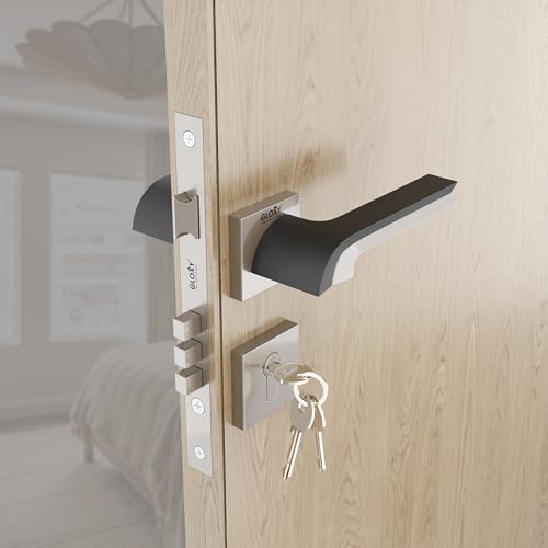 Image of GLOXY Mortise Door Lock High-Security Door Lock for Main Door & Bedroom, Durable Zinc & Brass Handle Set, 3 Brass Keys for Bathroom, Home | Satin & Black Finish (2 Years Warranty, Pack of 1)